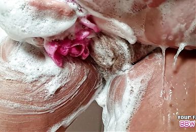 Soaping up my hairy MILF pussy in the shower (amateur milf wife mature bbw homemade)